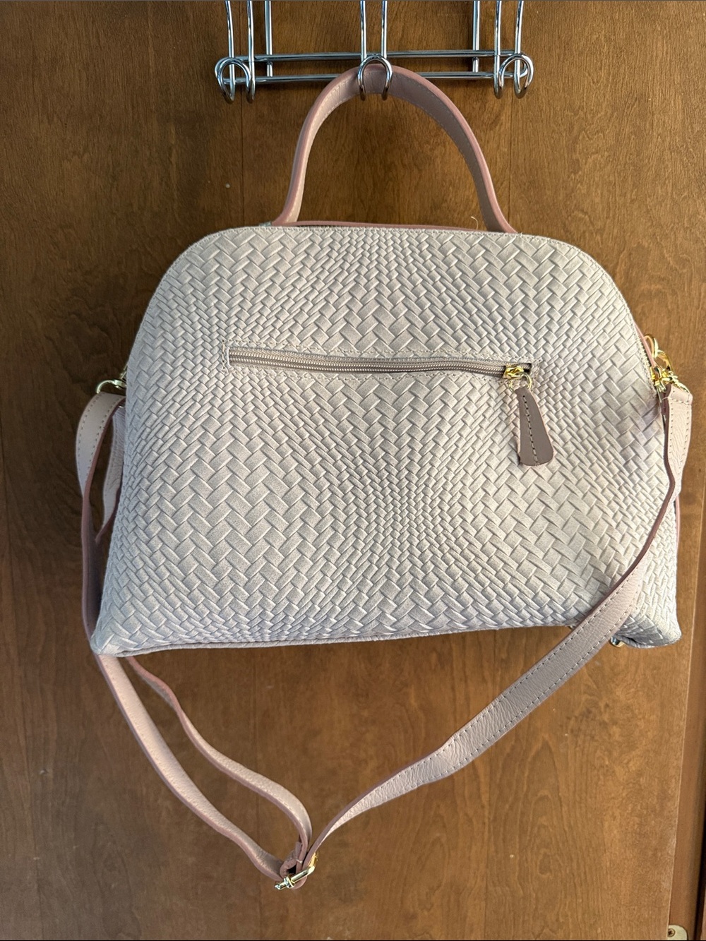 Brand new Woven Dome Satchel Italian leather Handbag in Blush